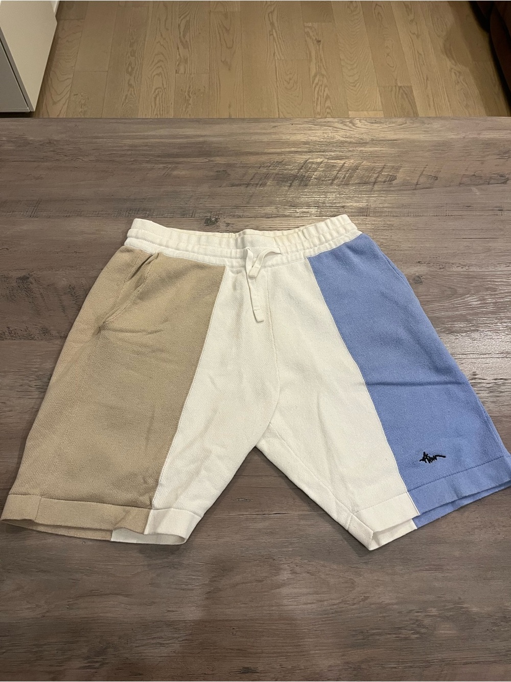 Colorblock Terry Men's Shorts - Cream, Tan & Blue